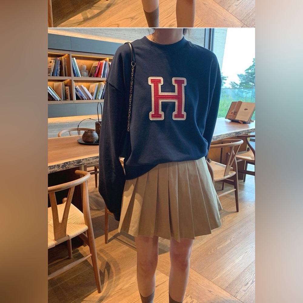 Maybe Baby Dearest Korean Brand Navy Blue H Logo Sweatshirt